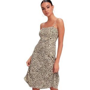 Lulu's Women's Large Wild Child Beige Leopard Print Midi Dress